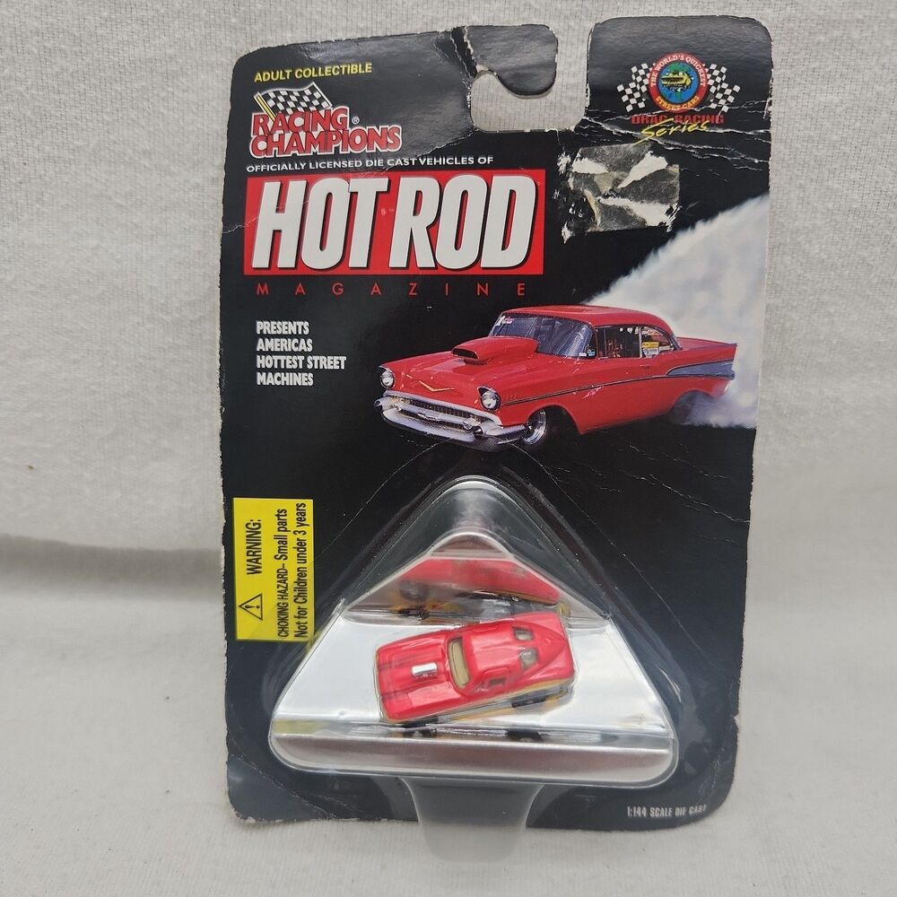 Model Car 1997 Racing Champions Drag 1/144 Hot Rod Magazine Red 1963 Corvette